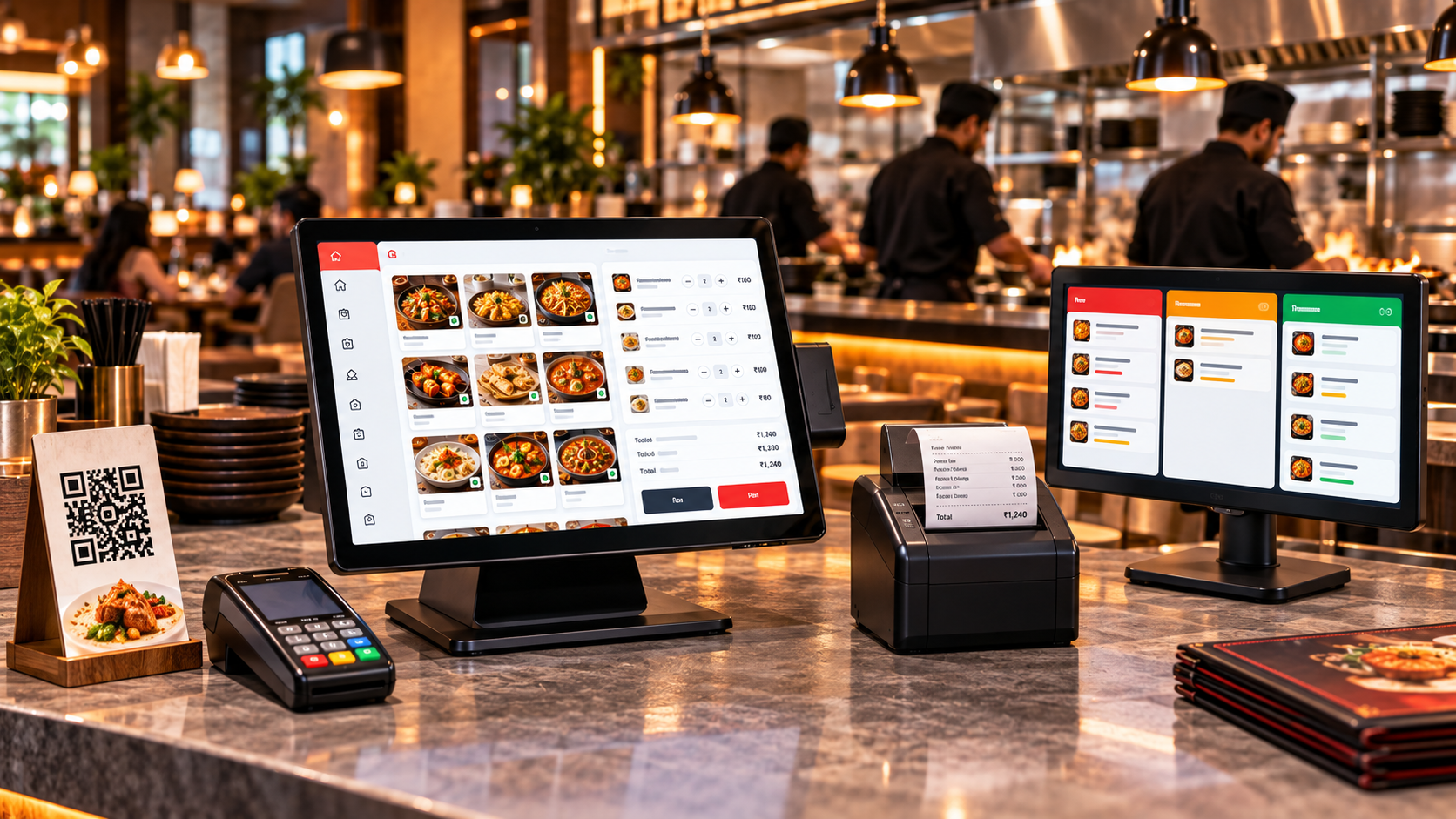 Connected point of sale and kitchen systems in a modern restaurant